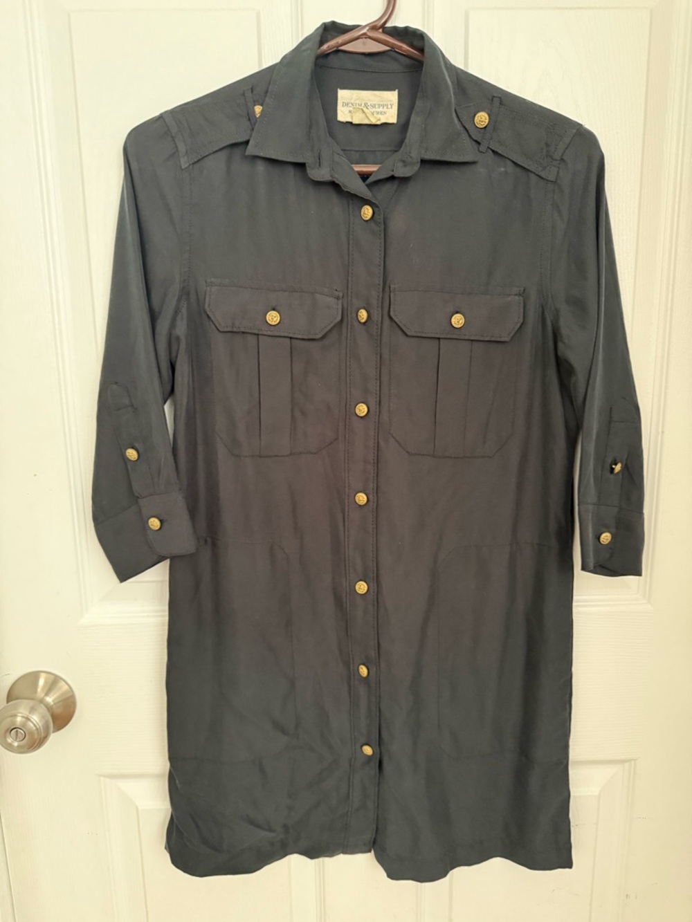Denim & Supply Ralph Lauren Black Button-Front Shirt Dress with Gold Buttons